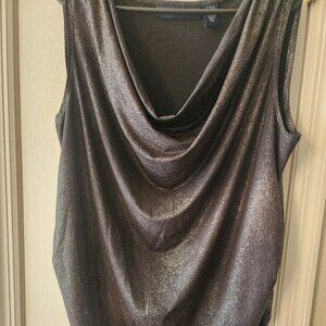 Black/Silver metallic glitter cowl neck sleeveless business tank size L